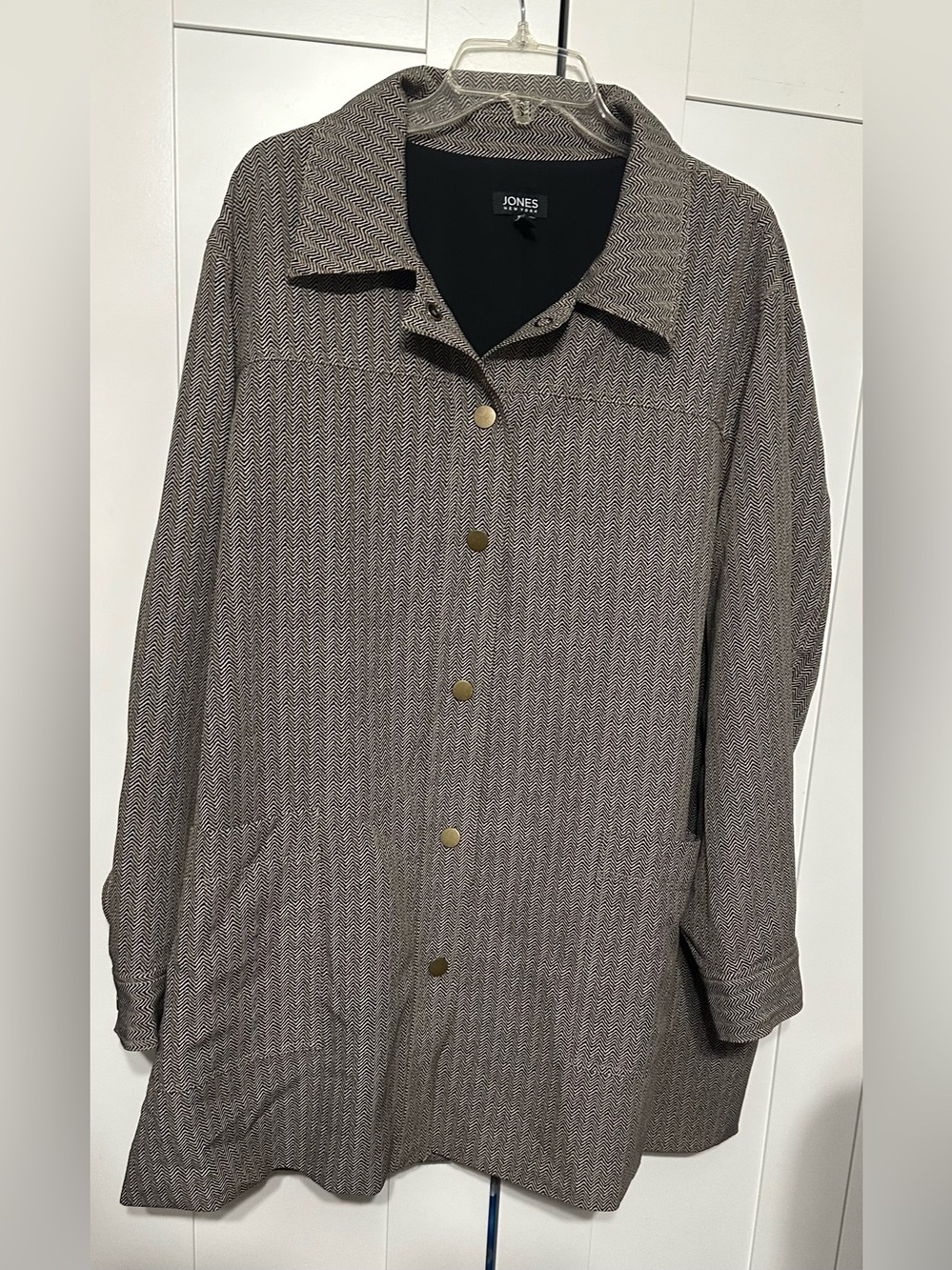 Jones New York Brown Herringbone Snap-Front Trench Coat